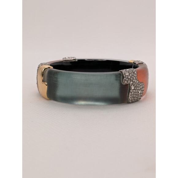 Alexis Bittar Blue and Orange Lucite Hinged Bracelet Goldtone and Crystals 7.5” - Picture 2 of 7